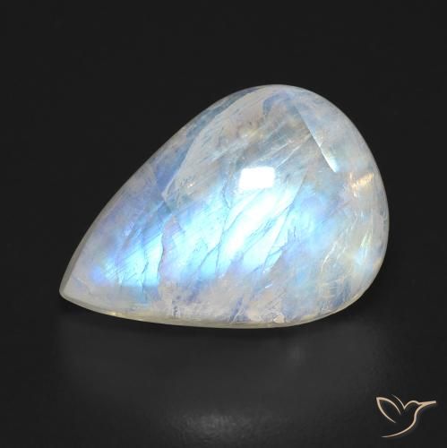 10.00ct طبيعي أبيض مزرق قوس قزح حجر القمر, شكل الكمثرى, شفاف