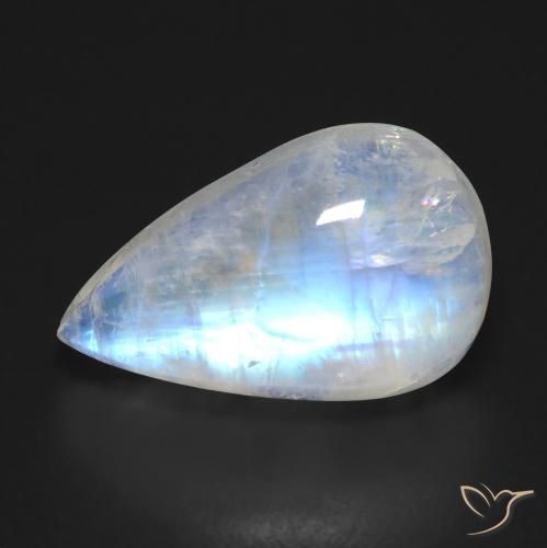 11.21ct طبيعي أبيض مزرق قوس قزح حجر القمر, شكل الكمثرى, شفاف