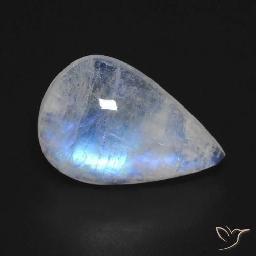 6.42ct طبيعي أبيض مزرق قوس قزح حجر القمر, شكل الكمثرى, شفاف