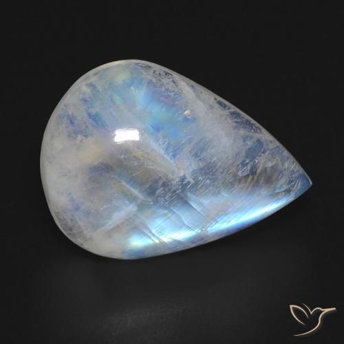 13.49ct طبيعي أبيض مزرق قوس قزح حجر القمر, شكل الكمثرى, شفاف