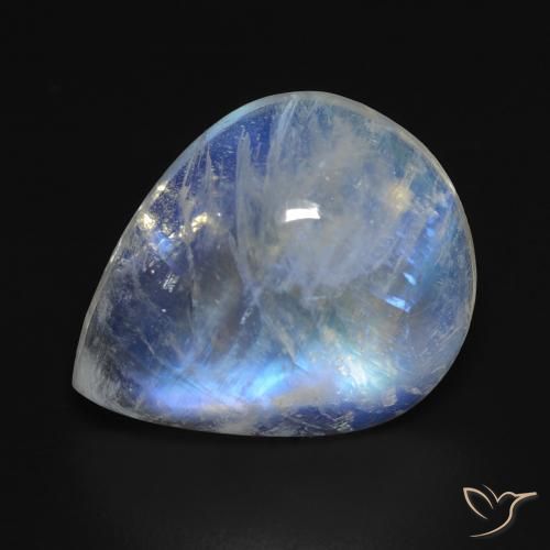 9.14ct طبيعي أبيض مزرق قوس قزح حجر القمر, شكل الكمثرى, شفاف