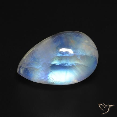 8.44ct طبيعي أبيض مزرق قوس قزح حجر القمر, شكل الكمثرى, شفاف