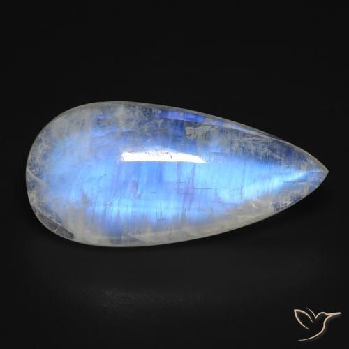 10.97ct طبيعي أبيض مزرق قوس قزح حجر القمر, شكل الكمثرى, شفاف