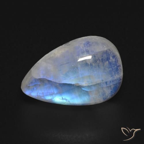 8.49ct طبيعي أبيض مزرق قوس قزح حجر القمر, شكل الكمثرى, شفاف