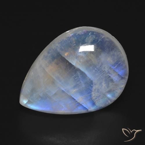 16.74ct طبيعي أبيض مزرق قوس قزح حجر القمر, شكل الكمثرى, شفاف
