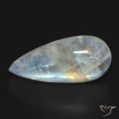 10.83ct طبيعي أبيض مزرق قوس قزح حجر القمر, شكل الكمثرى, شفاف