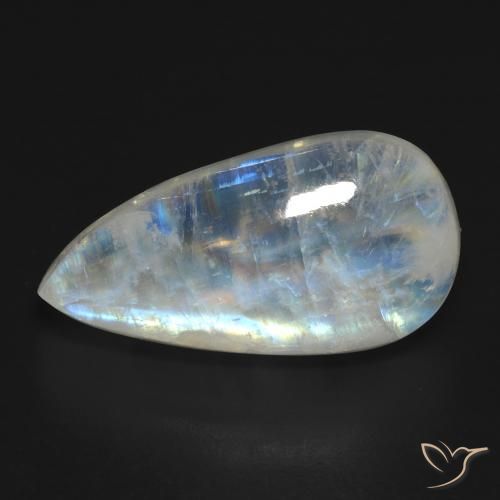 16.67ct طبيعي أبيض مزرق قوس قزح حجر القمر, شكل الكمثرى, شفاف
