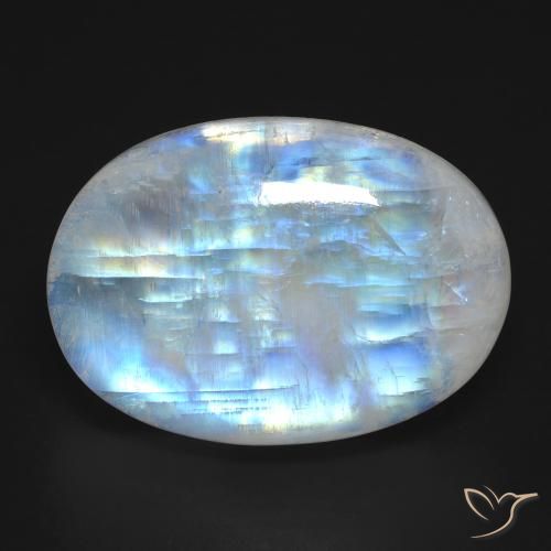 25.97ct طبيعي أبيض مزرق قوس قزح حجر القمر, بيضوي, نصف شفاف