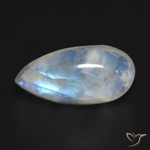 8.35ct طبيعي أبيض مزرق قوس قزح حجر القمر, شكل الكمثرى, شفاف