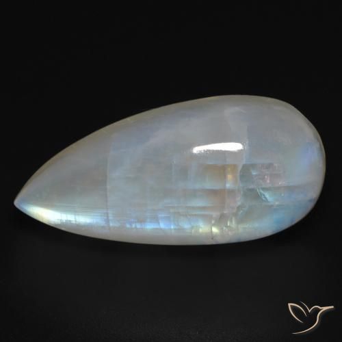 15.73ct طبيعي أبيض مزرق قوس قزح حجر القمر, شكل الكمثرى, شفاف
