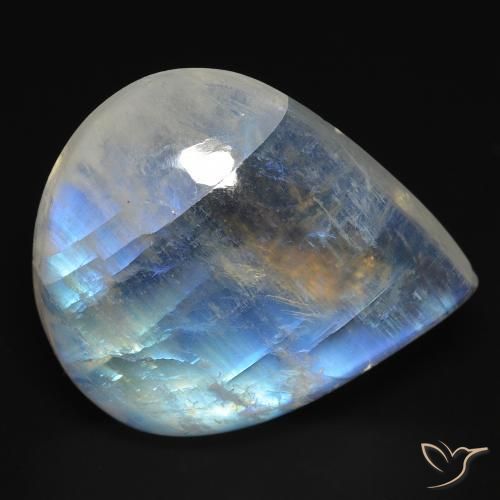 18.49ct طبيعي أبيض مزرق قوس قزح حجر القمر, شكل الكمثرى, شفاف