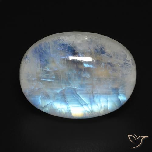 12.15ct طبيعي أبيض مزرق قوس قزح حجر القمر, بيضوي, شفاف
