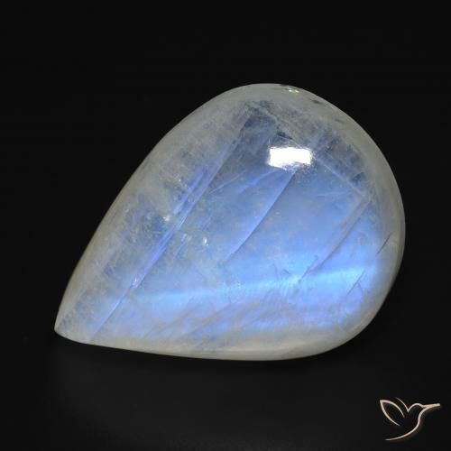 18.15ct طبيعي أبيض مزرق قوس قزح حجر القمر, شكل الكمثرى, شفاف