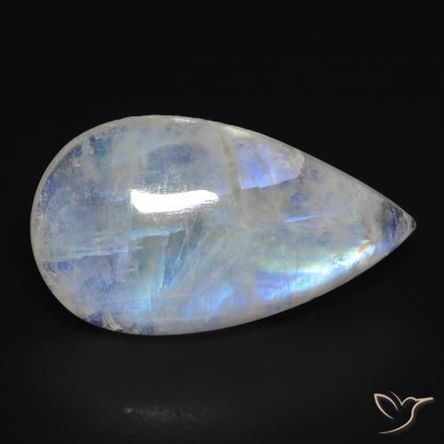 16.44ct طبيعي أبيض مزرق قوس قزح حجر القمر, شكل الكمثرى, شفاف