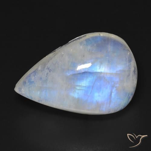16.35ct طبيعي أبيض مزرق قوس قزح حجر القمر, شكل الكمثرى, شفاف