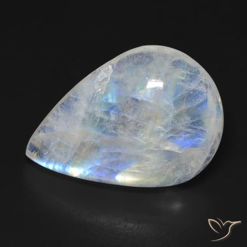 13.11ct طبيعي أبيض مزرق قوس قزح حجر القمر, شكل الكمثرى, شفاف