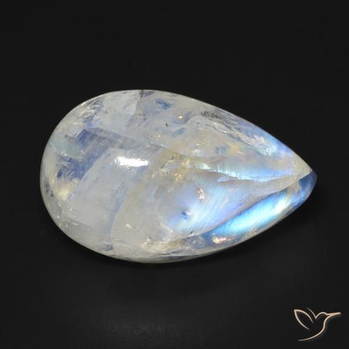 13.06ct طبيعي أبيض مزرق قوس قزح حجر القمر, شكل الكمثرى, شفاف