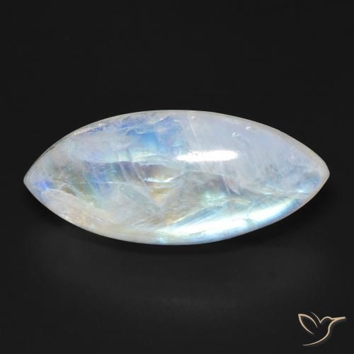 12.26ct طبيعي أبيض مزرق قوس قزح حجر القمر, ماركيز, شفاف