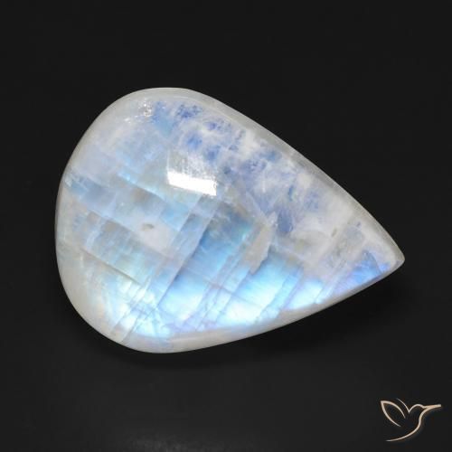 20.29ct طبيعي أبيض مزرق قوس قزح حجر القمر, شكل الكمثرى, شفاف