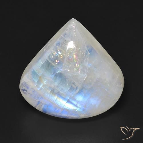 12.84ct طبيعي أبيض مزرق قوس قزح حجر القمر, شكل الكمثرى, شفاف