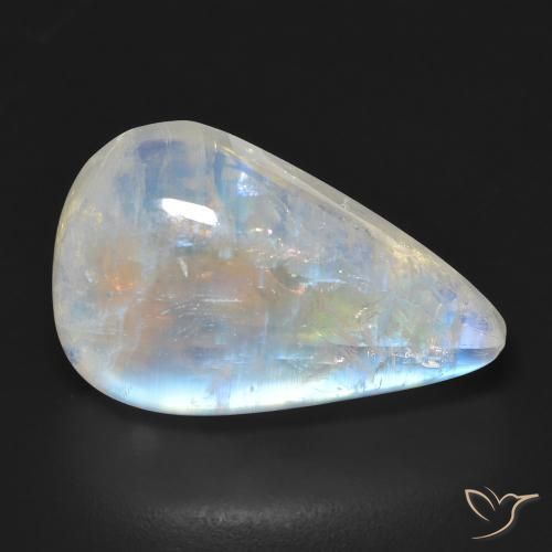 23.12ct طبيعي أبيض مزرق قوس قزح حجر القمر, شكل الكمثرى, شفاف