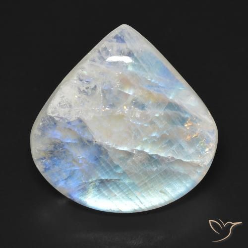 16.66ct طبيعي أبيض مزرق قوس قزح حجر القمر, شكل الكمثرى, شفاف
