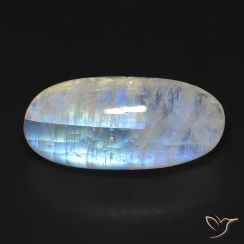 13.15ct طبيعي أبيض مزرق قوس قزح حجر القمر, بيضوي, شفاف