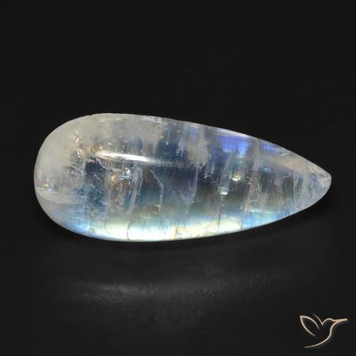 7.01ct طبيعي أبيض مزرق قوس قزح حجر القمر, شكل الكمثرى, شفاف
