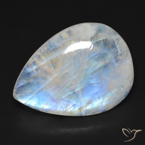 17.01ct طبيعي أبيض مزرق قوس قزح حجر القمر, شكل الكمثرى, شفاف