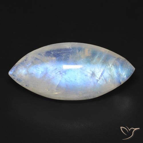 17.99ct طبيعي أبيض مزرق قوس قزح حجر القمر, ماركيز, شفاف
