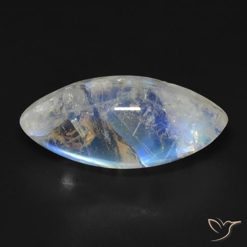 9.87ct طبيعي أبيض مزرق قوس قزح حجر القمر, ماركيز, شفاف