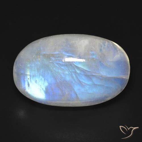19.40ct طبيعي أبيض مزرق قوس قزح حجر القمر, بيضوي, شفاف