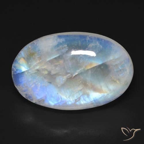 23.30ct طبيعي أبيض مزرق قوس قزح حجر القمر, بيضوي, غير شفاف