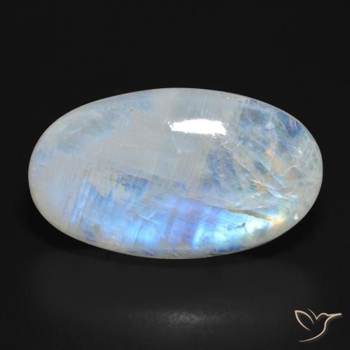 37.92ct طبيعي أبيض مزرق قوس قزح حجر القمر, بيضوي, نصف شفاف
