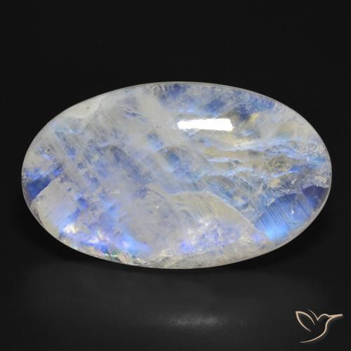 46.21ct طبيعي أبيض مزرق قوس قزح حجر القمر, بيضوي, نصف شفاف