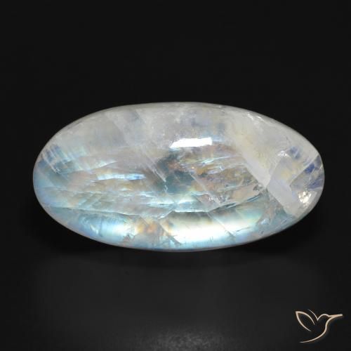 26.98ct طبيعي أبيض مزرق قوس قزح حجر القمر, بيضوي, نصف شفاف