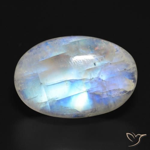19.90ct طبيعي أبيض مزرق قوس قزح حجر القمر, بيضوي, نصف شفاف