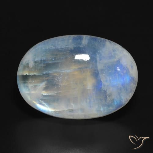 19.81ct طبيعي أبيض مزرق قوس قزح حجر القمر, بيضوي, نصف شفاف