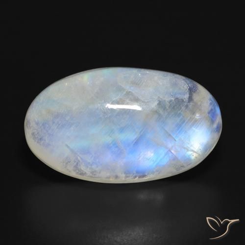16.92ct طبيعي أبيض مزرق قوس قزح حجر القمر, بيضوي, نصف شفاف