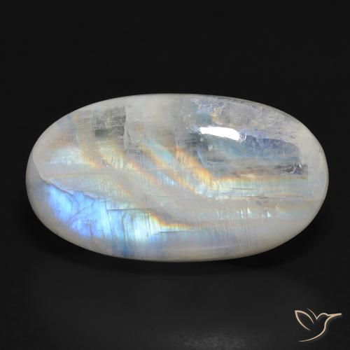 32.92ct طبيعي أبيض مزرق قوس قزح حجر القمر, بيضوي, نصف شفاف