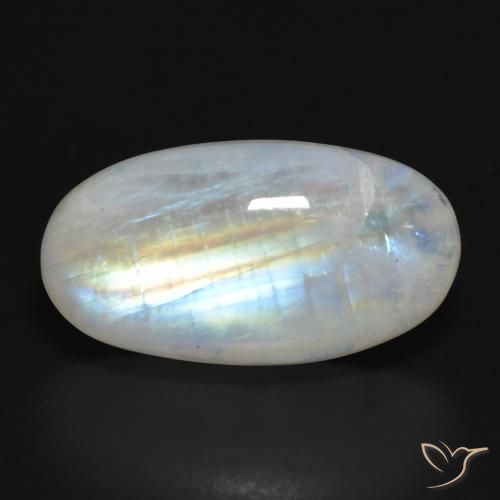 19.45ct طبيعي أبيض مزرق قوس قزح حجر القمر, بيضوي, نصف شفاف