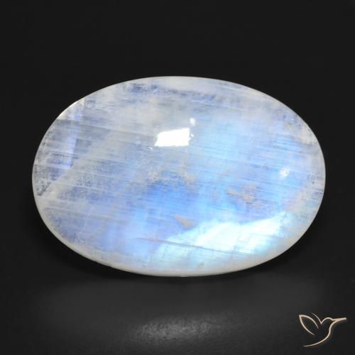 16.62ct طبيعي أبيض مزرق قوس قزح حجر القمر, بيضوي, نصف شفاف