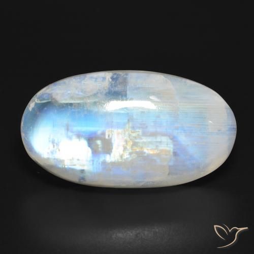 26.86ct طبيعي أبيض مزرق قوس قزح حجر القمر, بيضوي, نصف شفاف