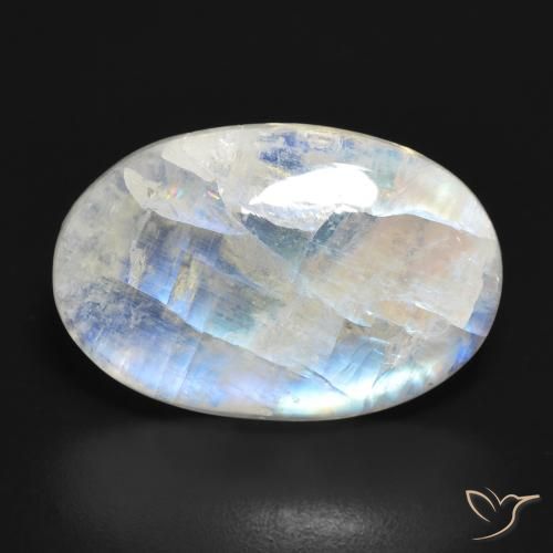 19.59ct طبيعي أبيض مزرق قوس قزح حجر القمر, بيضوي, نصف شفاف