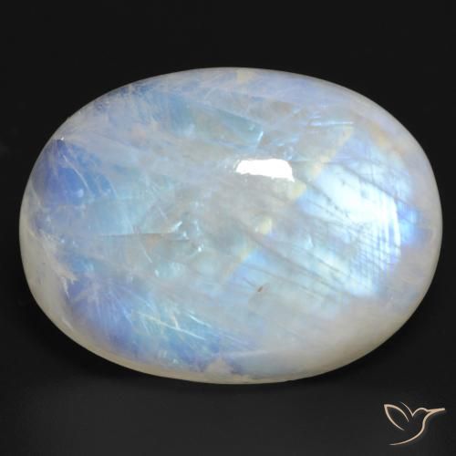 30.84ct طبيعي أبيض مزرق قوس قزح حجر القمر, بيضوي, نصف شفاف