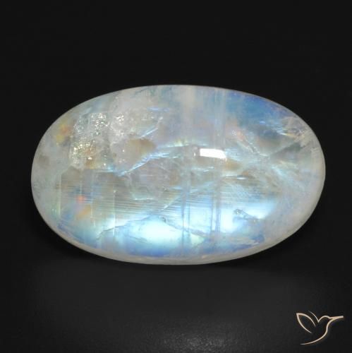 11.54ct طبيعي أبيض مزرق قوس قزح حجر القمر, بيضوي, نصف شفاف