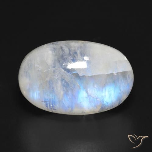 11.83ct طبيعي أبيض مزرق قوس قزح حجر القمر, بيضوي, نصف شفاف