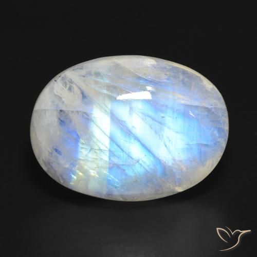 15.90ct طبيعي أبيض مزرق قوس قزح حجر القمر, بيضوي, نصف شفاف