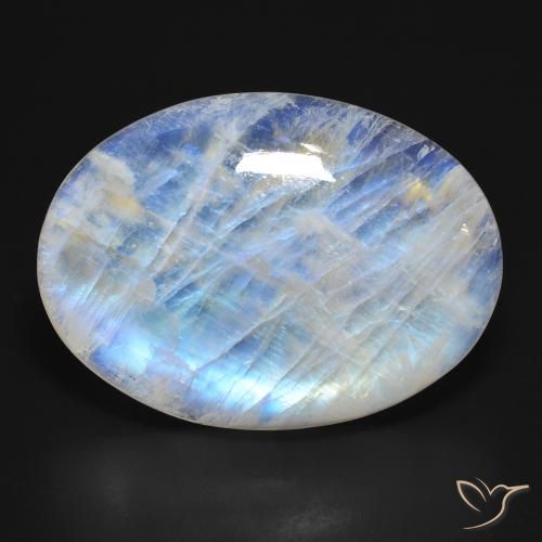 45.90ct طبيعي أبيض مزرق قوس قزح حجر القمر, بيضوي, نصف شفاف