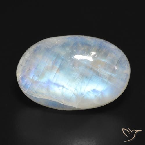 13.53ct طبيعي أبيض مزرق قوس قزح حجر القمر, بيضوي, نصف شفاف
